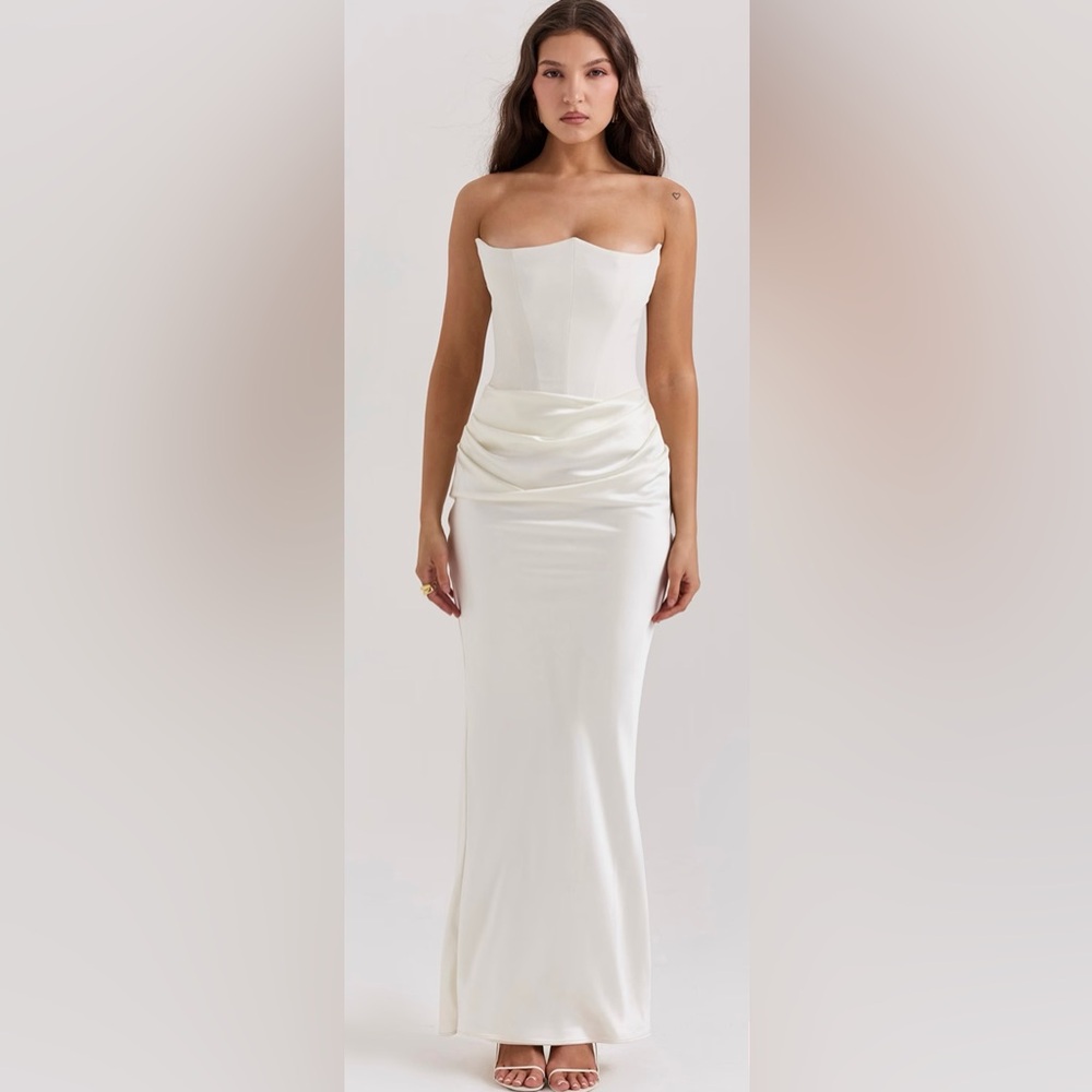 House of CB White Strapless Drape Maxi Dress